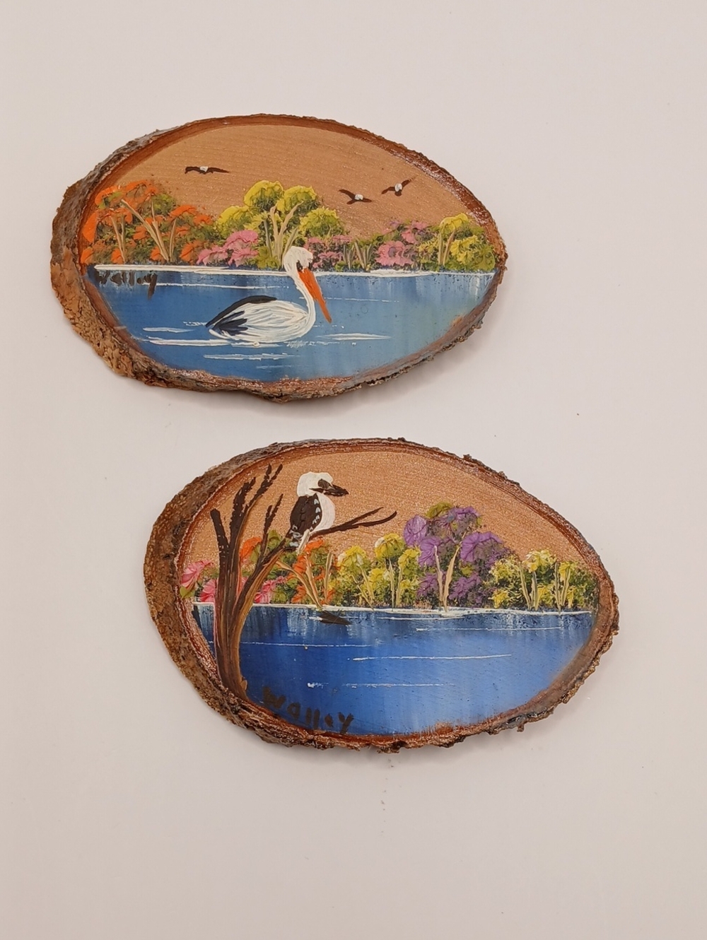 Mini HandPainted Live Edge Wood Frig Magnets Artist Signed 'Walley'